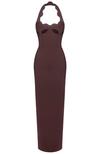 Bakir Halter Cutout Bustier Maxi Dress In Brown