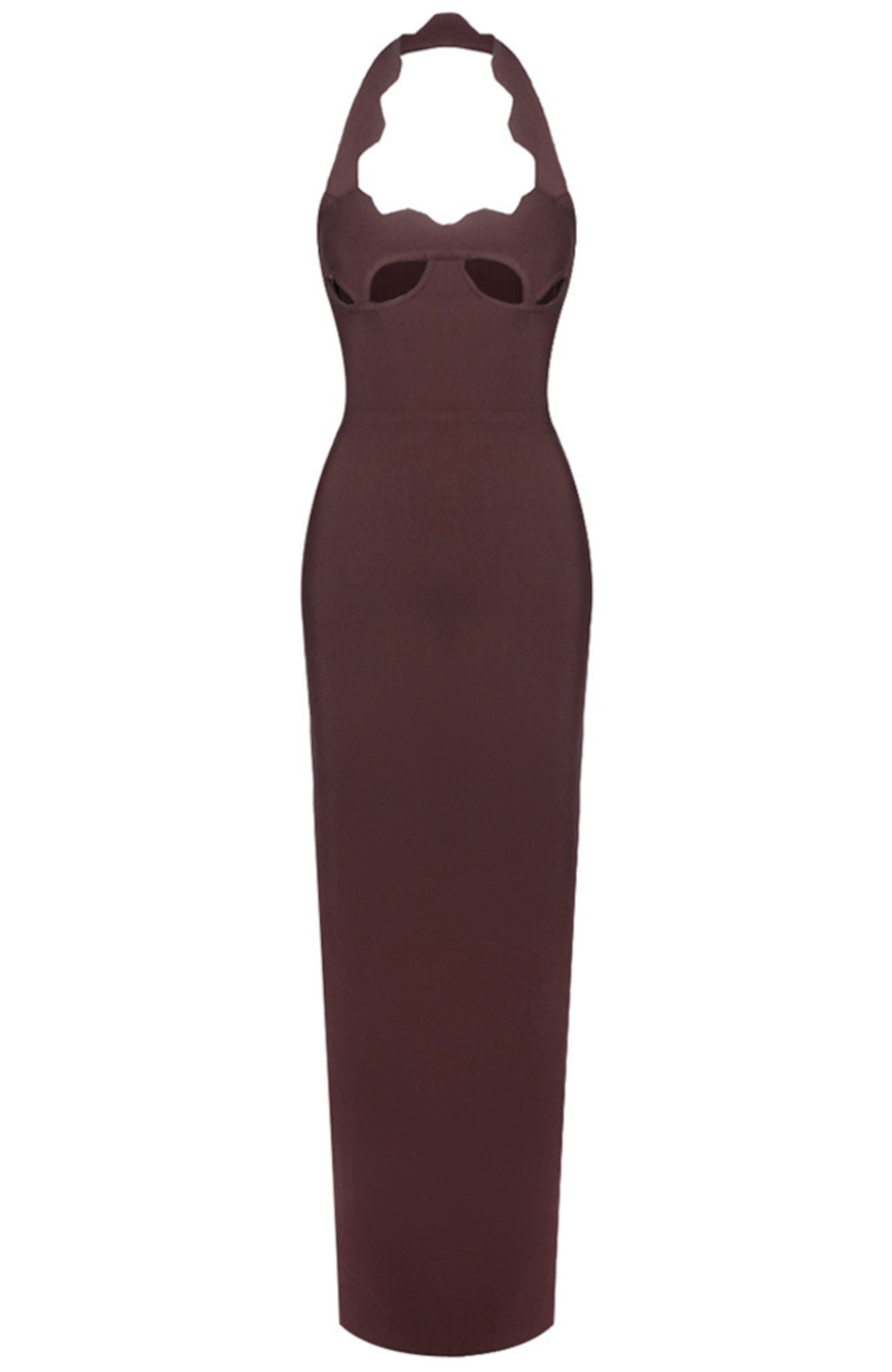 Bakir Halter Cutout Bustier Maxi Dress In Brown
