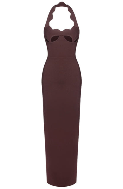 Bakir Halter Cutout Bustier Maxi Dress In Brown