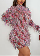 Bashar Long Sleeve Fringe Mini Dress