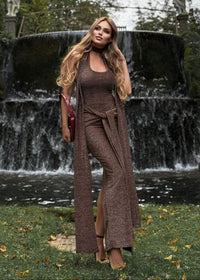 Mansi Halter Sparkly Maxi Dress In Brown