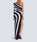 Leib Asymmetrical Striped Knit Maxi Dress