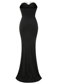 Silvior Strapless Floral Bustier Maxi Dress In Black Silver