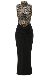 Ailbern Floral Embroidered Maxi Dress In Black