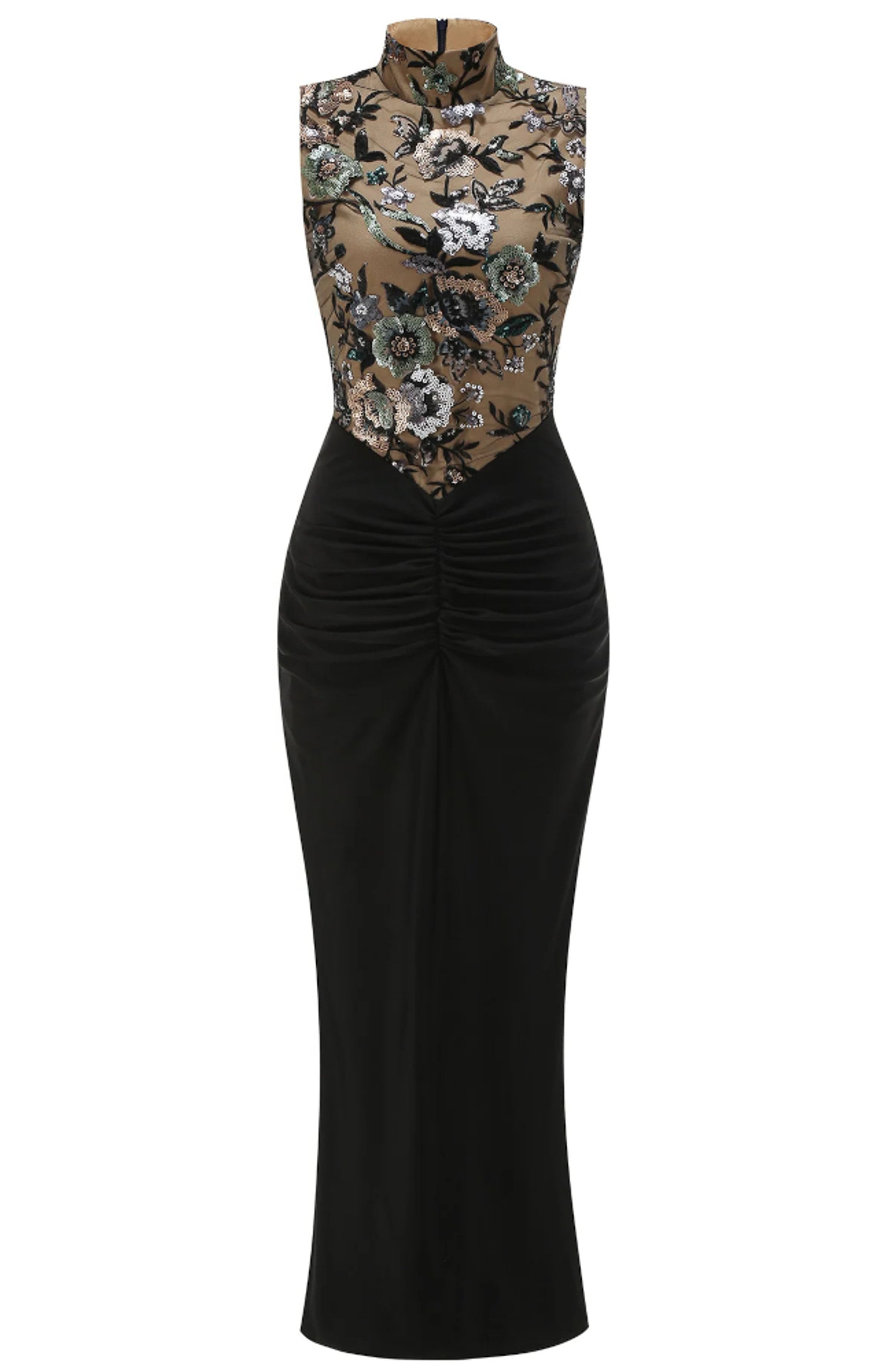 Ailbern Floral Embroidered Maxi Dress In Black