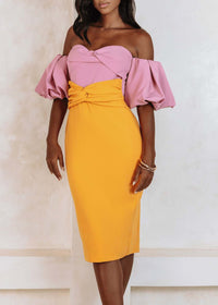 Dzhokar Puff Sleeve Bardot Midi Dress