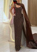 Ezyne Mesh Insert Sparkly Maxi Dress