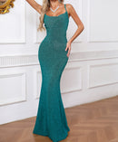 Hexara Draped Sparkly Maxi Dress In Green
