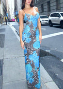 Cedrus Spaghetti Leopard Midi Dress In Blue