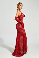 Denali Lace Mesh Maxi Dress In Wine Red