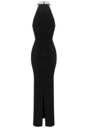 Marfa Halter Crystal Maxi Velvet Dress In Black