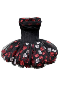 Alviva Strapless Floral Corset Bubble Mini Dress In Black