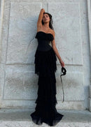 Koper Corseted Chiffon Maxi Dress Two-Piece Set In Black