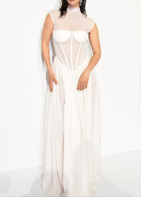 Sarayi Structured Mesh A Line Maxi Dress In White