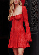 Laguna Square Neck Floral Mini Dress In Red