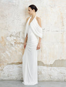 Haldro Draped Halter Maxi Dress In White