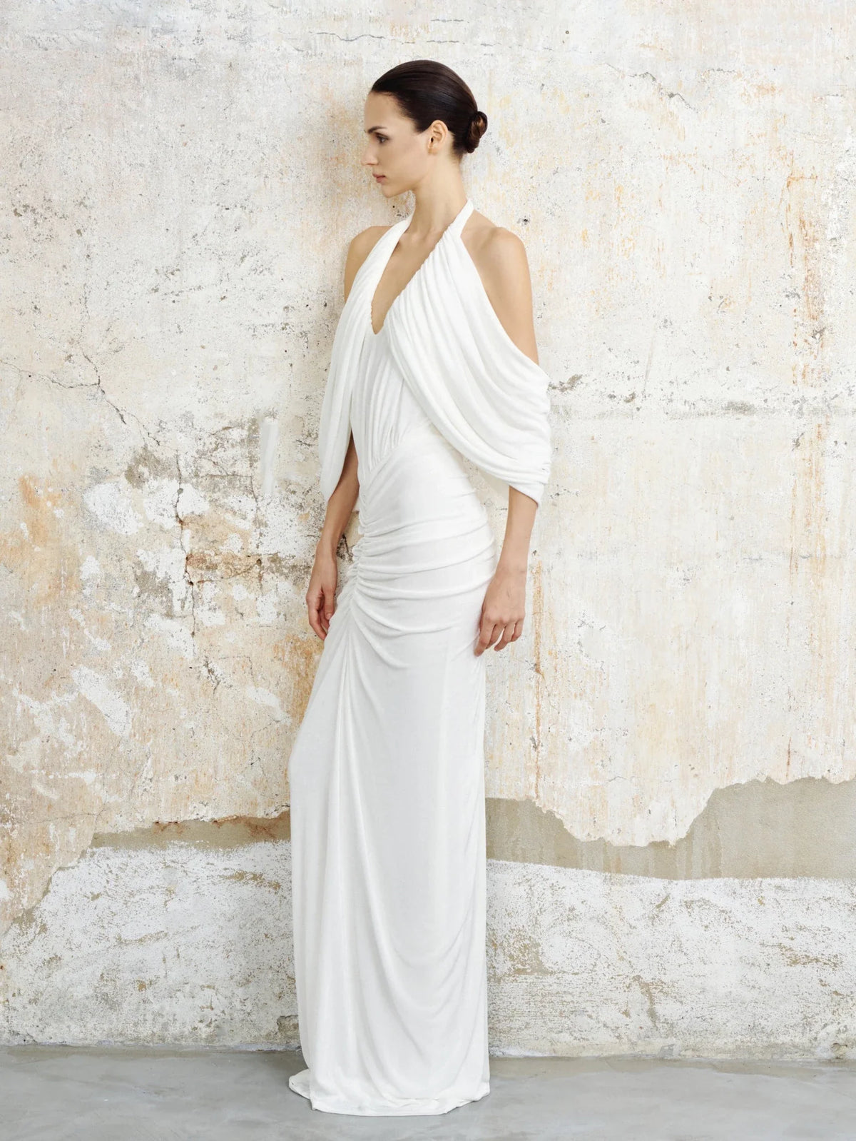 Haldro Draped Halter Maxi Dress In White