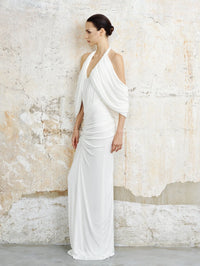 Haldro Draped Halter Maxi Dress In White