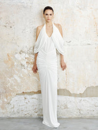 Haldro Draped Halter Maxi Dress In White