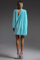 Dravyx Long Sleeve Fold Splice Mini Dress In Blue