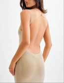 Aelithar Mesh Insert Sparkly Backless Maxi Dress In Nude