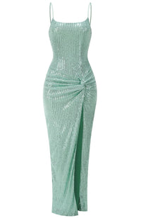 Raldris Sequin Draped Corset Maxi Dress In Green