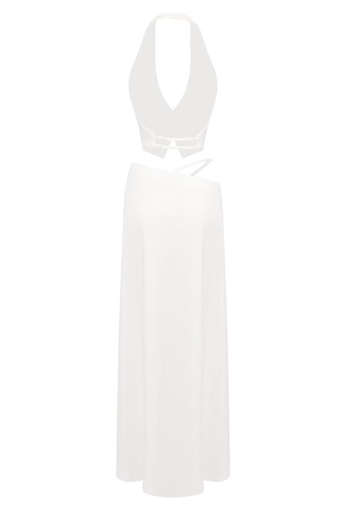 Susie Silk Crop Top Maxi Skirts 2 Pieces Sets In White
