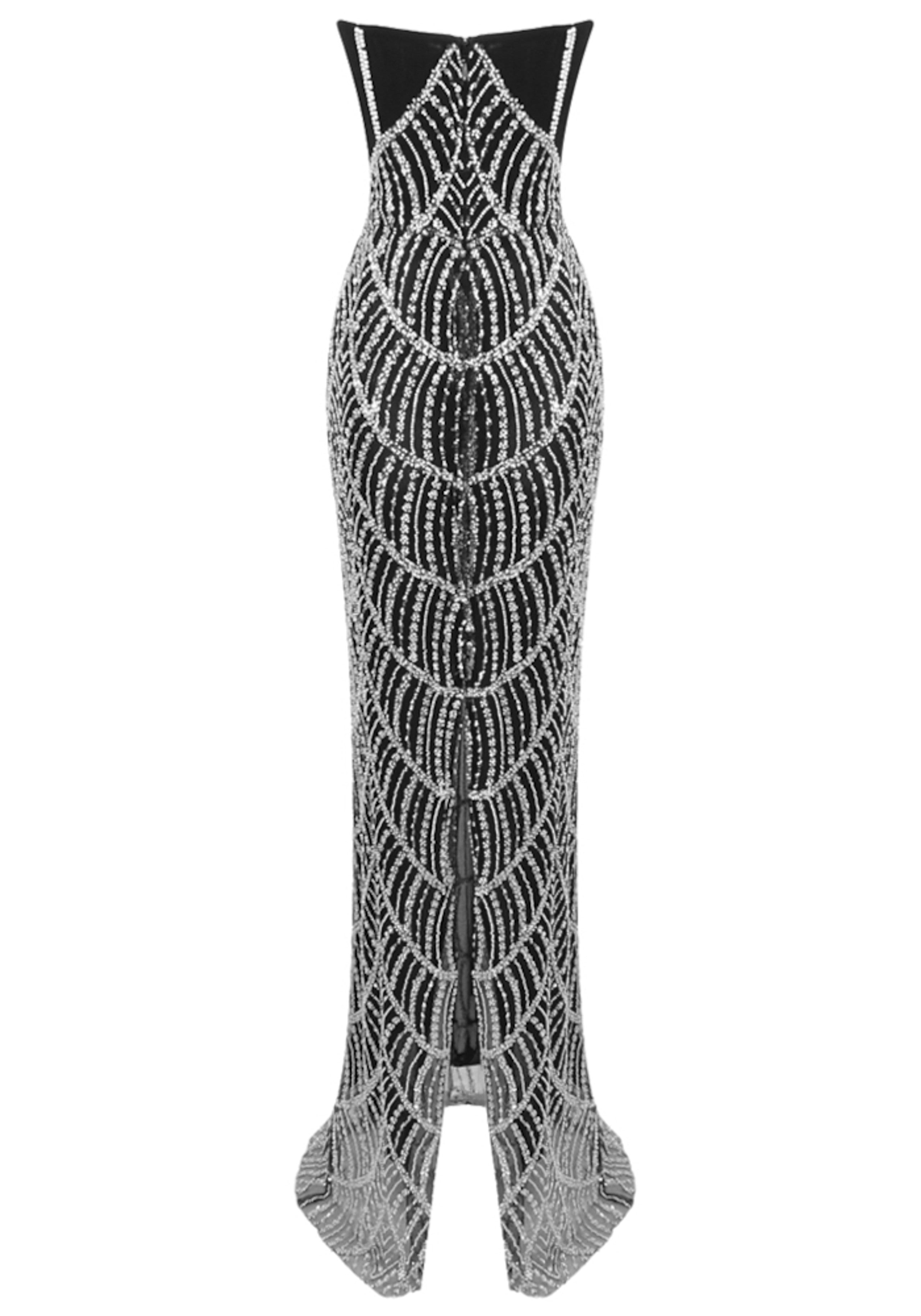 Cersei Strapless Structured Sequin Maxi Dress In Black