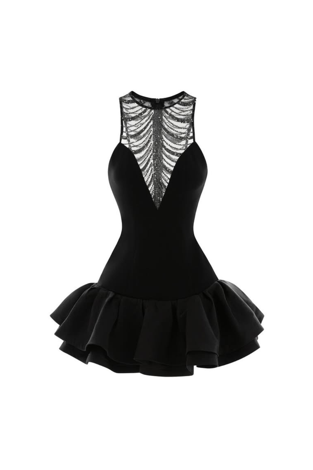Tyxaris Sequin Tulle Ruched Hem Mini Dress In Black