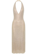 Baryx Halter Sparkly Midi Dress In Ivory