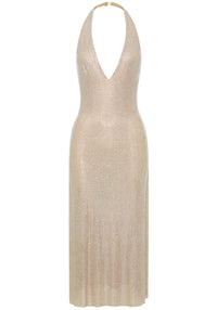 Baryx Halter Sparkly Midi Dress In Ivory