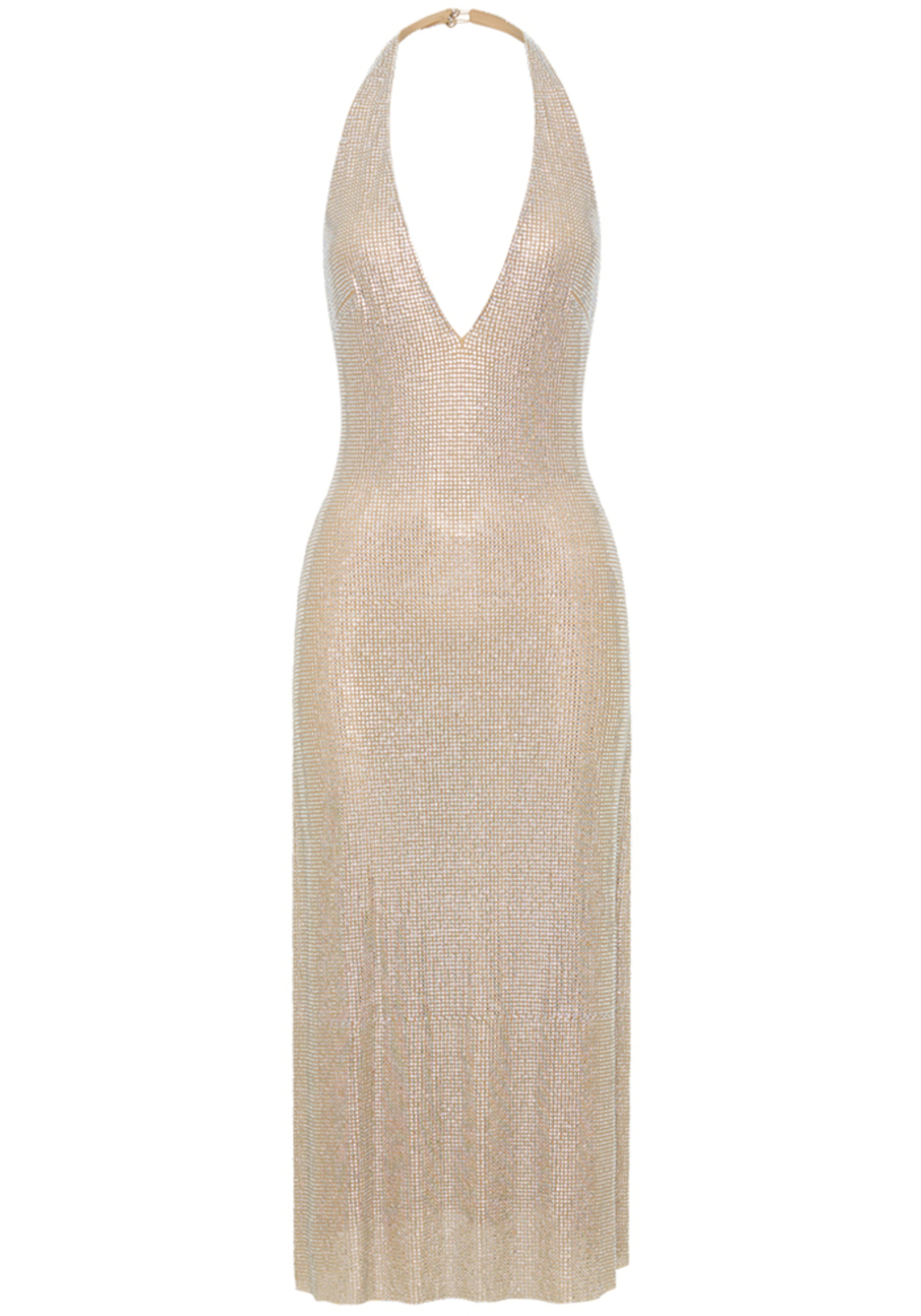 Baryx Halter Sparkly Midi Dress In Ivory
