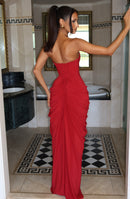 Solvian Burgundy Ruched Maxi Dress with Cross Front