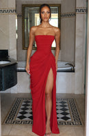 Solvian Burgundy Ruched Maxi Dress with Cross Front
