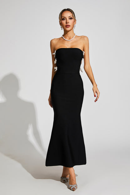 Ebrill Bow Tie Bandage Maxi Dress In Black