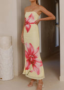 Oxion Strapless Floral Maxi Dress In Yellow