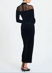 Doryxel Long Sleeve Mesh Insert Maxi Velvet Dress