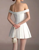 Nacala Floral Detail Bardot A Line Dress In White