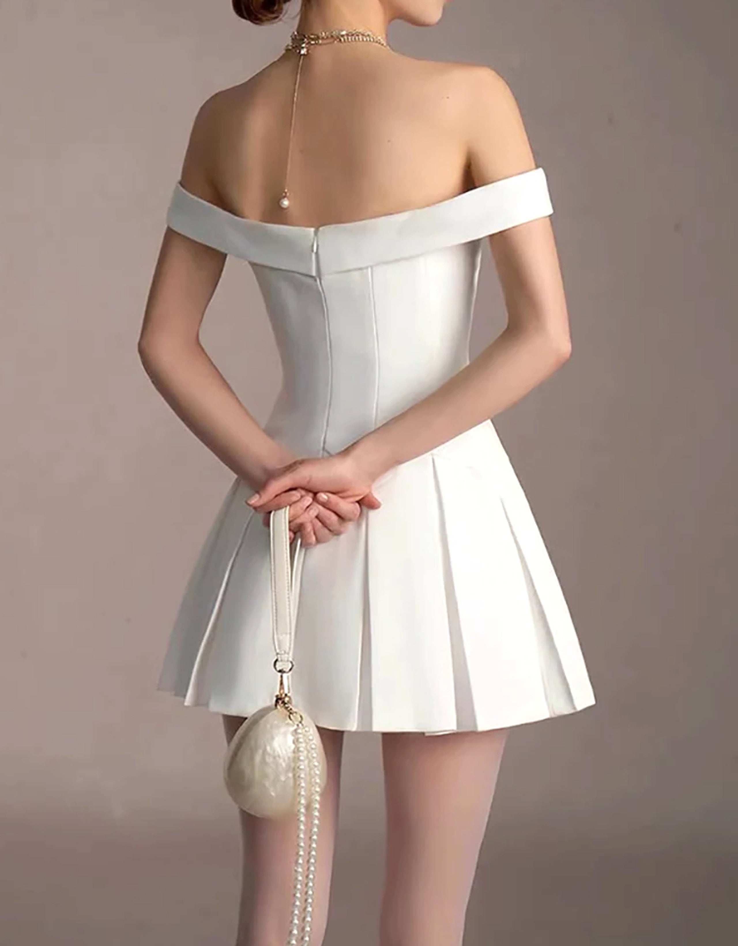 Nacala Floral Detail Bardot A Line Dress In White