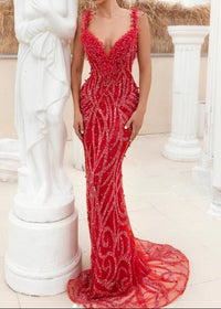 Tahlia Sequin Maxi Dress In Red Silver