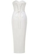 Azdara Strapless Mesh Corset Maxi Dress In White
