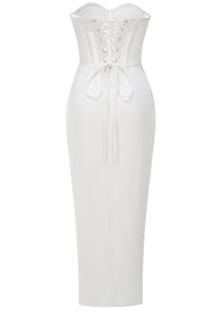 Azdara Strapless Mesh Corset Maxi Dress In White
