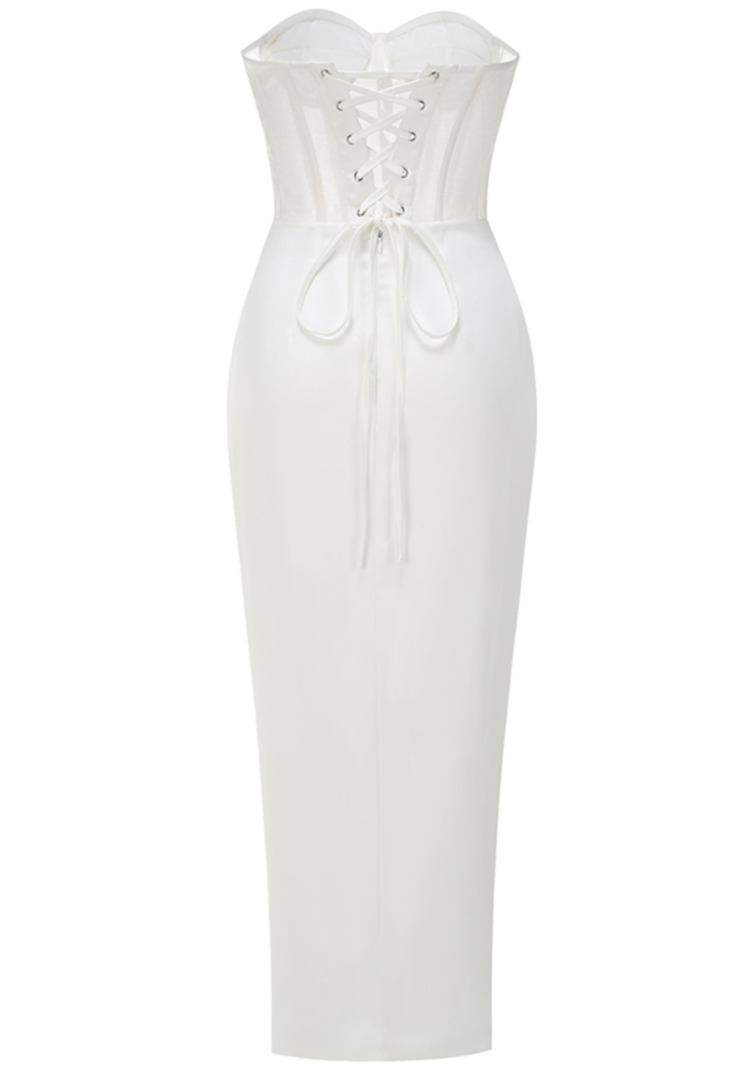 Azdara Strapless Mesh Corset Maxi Dress In White