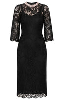 Keyren Crystal Neckline Lace Midi Dress In Black