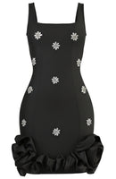 Isobaria Crystal Detail Floral Puff Hem Mini Dress In Blue