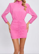 Amyra Crystal Embellished Ruched Bodycon Mini Dress In Pink