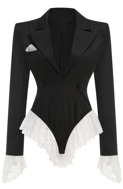 Torin V-Neck Lace-Embellished Jumpsuit Blazer In Black