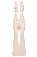 Aiyana Strapless Floral Ruched Jumpsuit In Nude