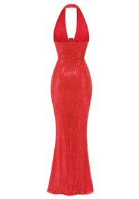 Barron Halter Sequin Embellished Gown In Red