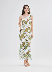 Catherine One Shoulder Flower Embroidered Maxi Dress